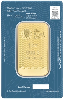 NOVA Barra de Ouro de 1 Onça Britannia