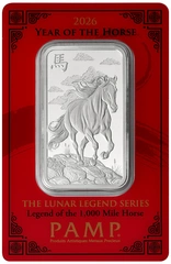 Barra de prata de 1 oz 2026 Ano do Cavalo PAMP