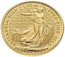 Moeda de Ouro Britânia um Décimo de Onça 2026