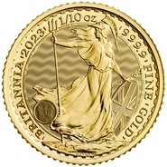 Moeda de ouro Britânia de decimo de onça do Rei Carlos III de 2023