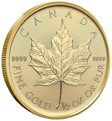 Moeda de Ouro de 1/2 onça do Maple Leaf Canadiano 2026