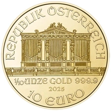 Moeda de ouro da Filarmónica Austríaca de 1/10 de onça de 2026