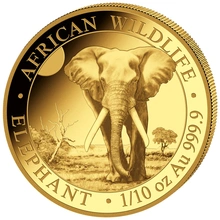 Moeda de Ouro de décimo de Onça do Elefante da Somália de 2026