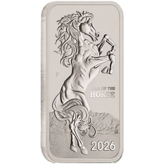 2026 Ano do Cavalo Perth Mint Moeda de prata retangular de 1 onça de Cavalo Lunar