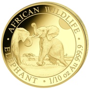 Moeda de Ouro de décimo de Onça do Elefante da Somália de 2024
