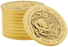 2026 Queen's Lion - Bestas Tudor� Moeda de ouro de 1 onça