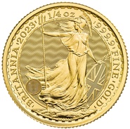Moeda de ouro Britânia de Quarto de onça do Rei Carlos III de 2023
