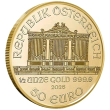 Moeda de ouro da Filarmónica Austríaca de 1/2 de onça de 2026