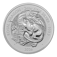 Moeda de prata de 2026 "The Royal Dragon Tudor Beast" de 2 onças