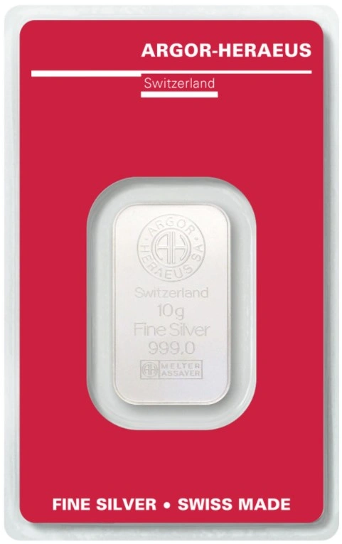 Barra de prata de 10g Argor-Heraeus