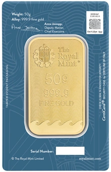 NOVA Barra de Ouro de 50g Britannia
