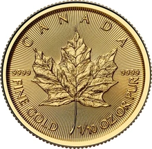 Moeda de Ouro de 1/10 onça do Maple Leaf Canadiano 2026